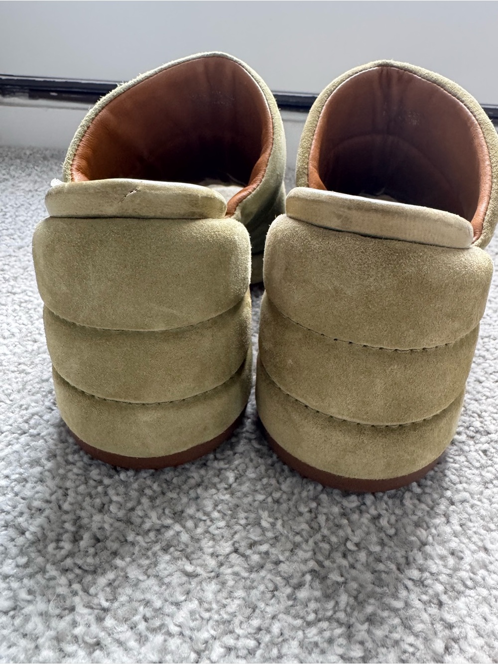 A.S.98 Suede Platform Slide Heels in Olive Green - Picture 4 of 4